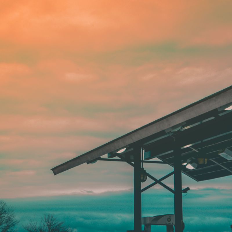 Close-up of a steel roof at sunset