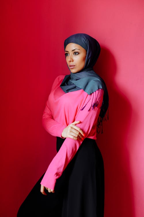 A Hijab Woman in Pink Long Sleeves