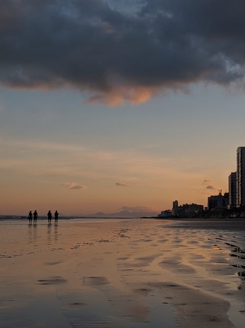 People Walking on Beach at Dusk