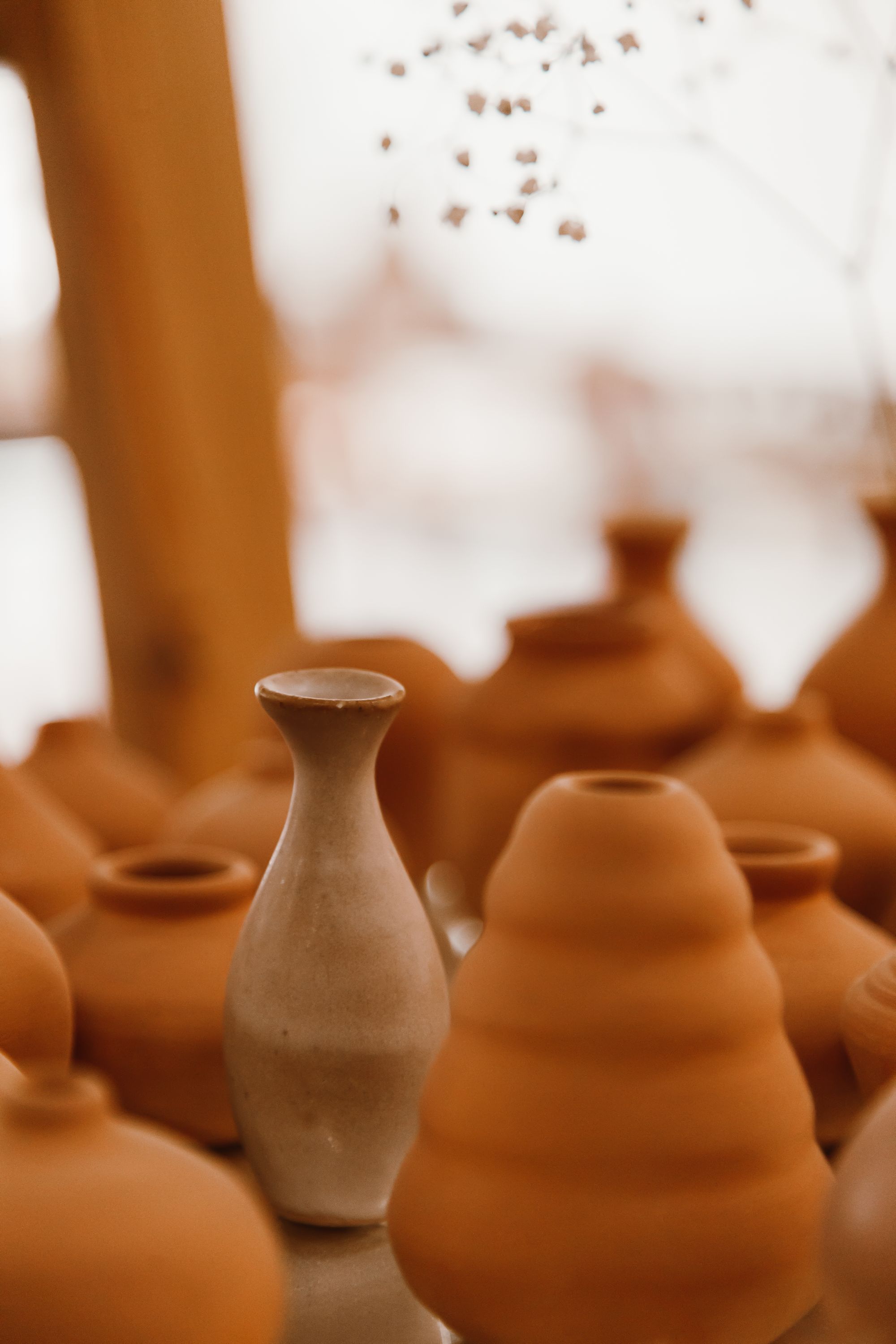 A crowd of freshly fired terracotta vessels waiting to be unloaded