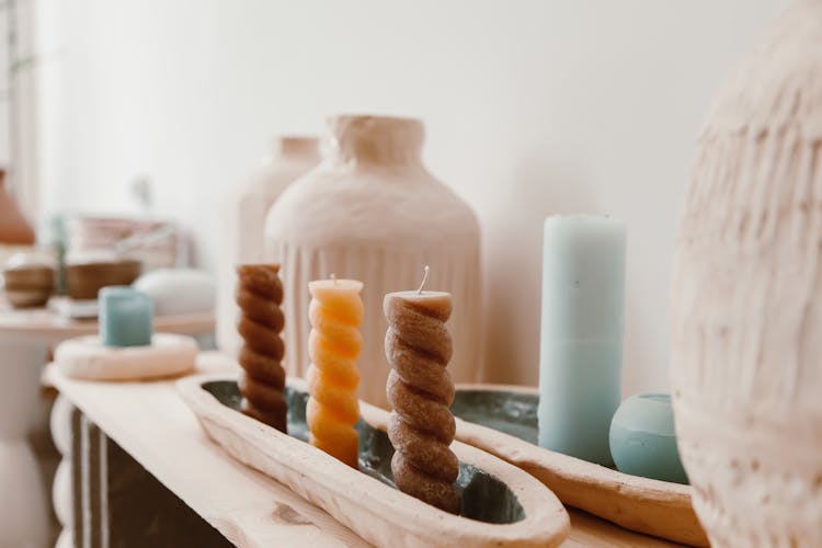 Twisted Colorful Candles On A Tray