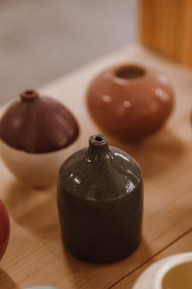 Still life of glazed ceramic vases &mdash; photo by ROMAN ODINTSOV on Pexels