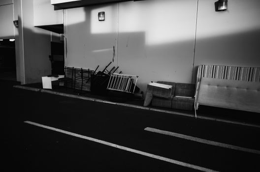 Grayscale Photo of Empty Living Room