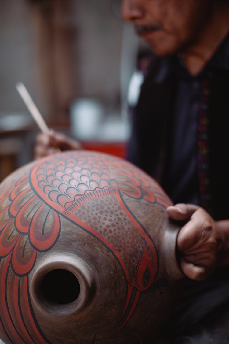 Bird Painting On A Round Ceramic Vase