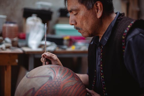 A Man Painting a Ceramic Jar