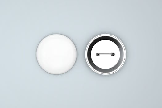 Mockup image featuring two blank pin-back buttons on a neutral background, ideal for branding.