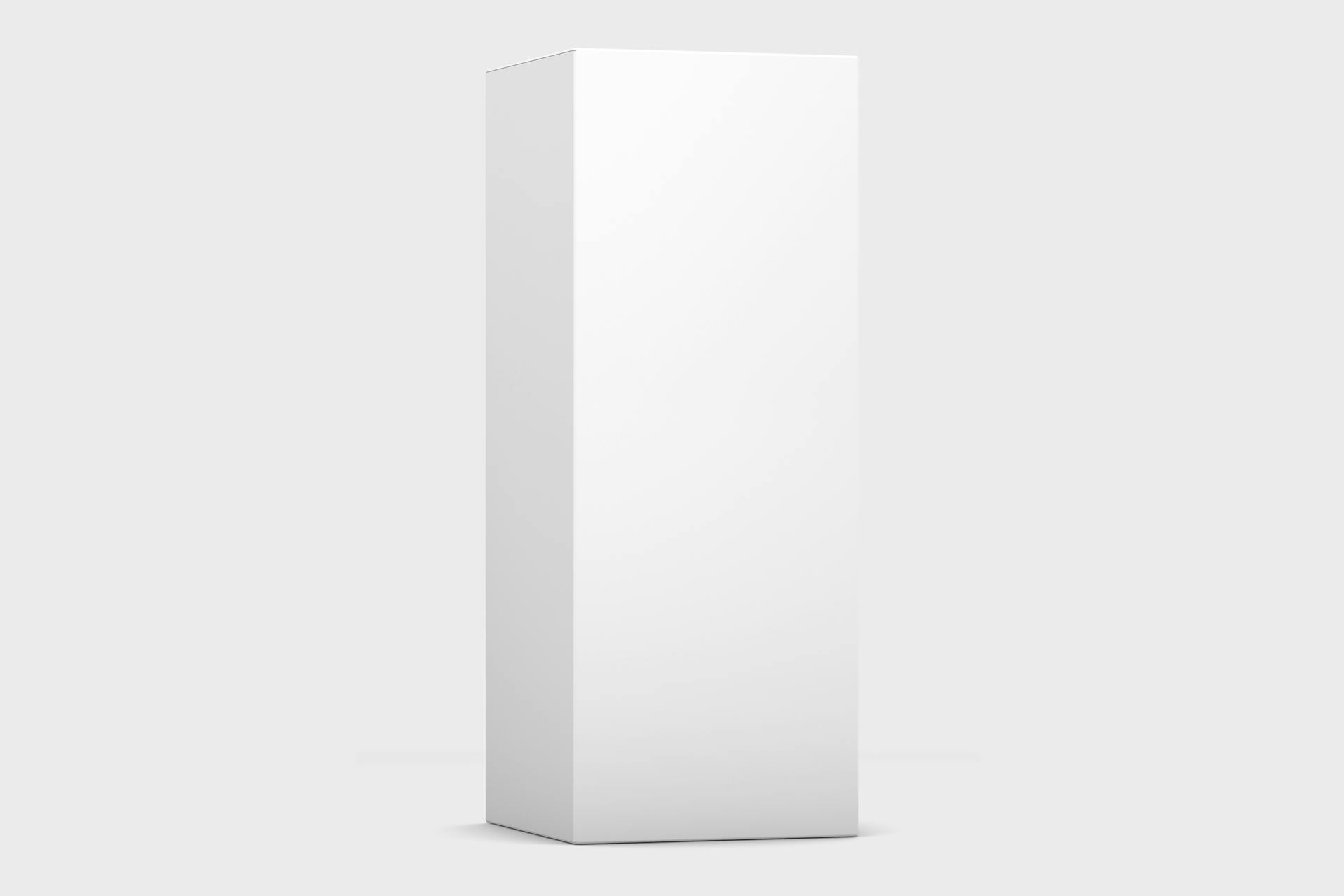 Sleek white rectangular box for product mockup with minimalist design and ample copyspace.