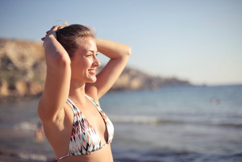 Free Blonde Haired Woman Wearing White 2-piece Swimsuit Stock Photo