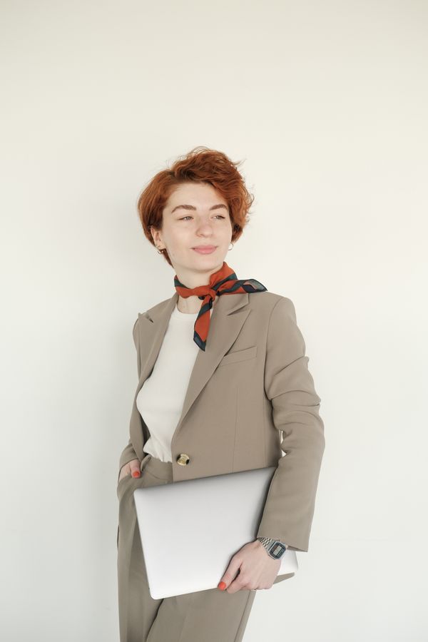 Woman with silk scarf at office