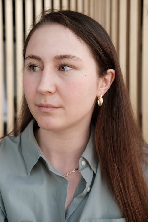 Woman in Gray Button Up Shirt