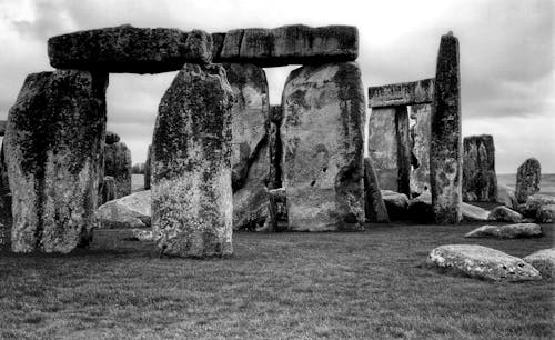A Grayscale Photo of a Stonehenge