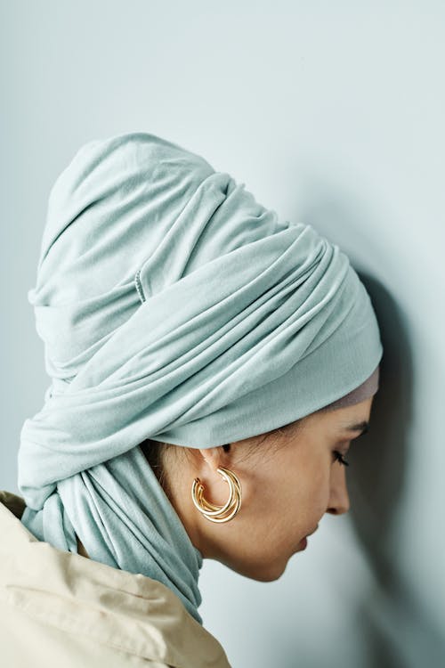 Side View of a Woman in a Headscarf