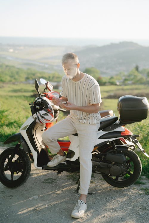 Man Sitting on His Motorcycle