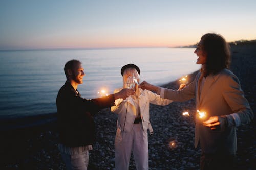 Friends Having Drinks at the Beach