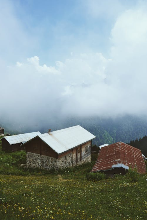 Free Houses on Top of a Mountains  Stock Photo