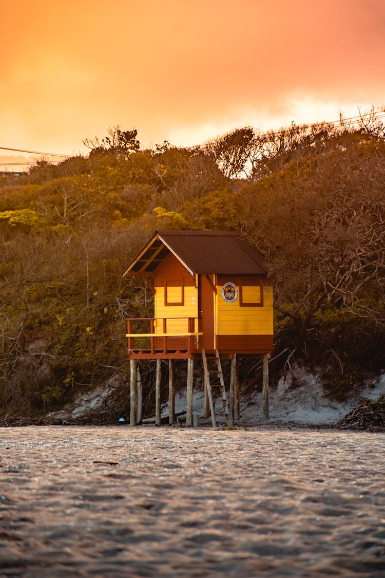 Lifeguard Beach Hut At Sunset 