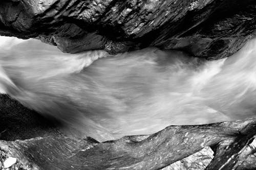

A Grayscale of a Cascading River