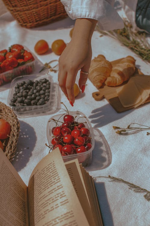 Free Food over a Picnic Blanket Stock Photo