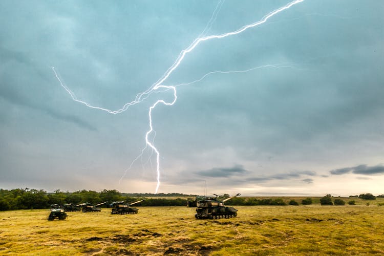 Streaks Of Lightning In The Field