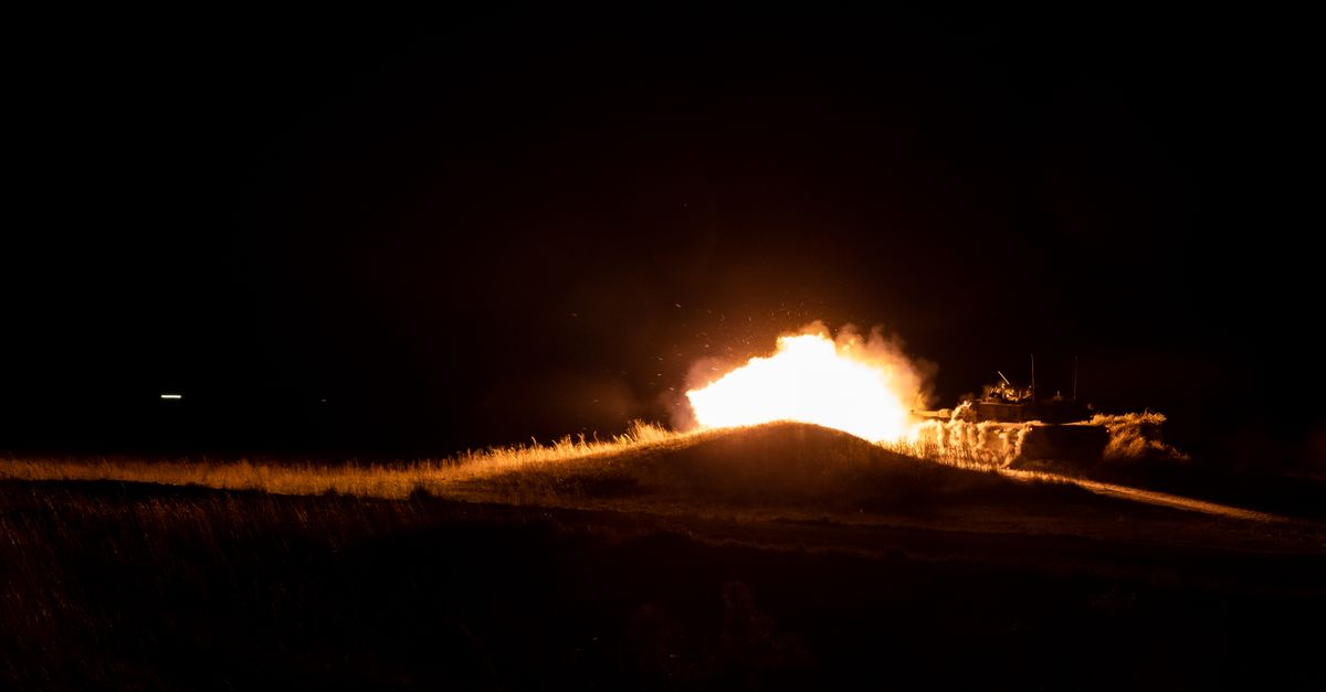 Ukrainian drone attack aftermath at night