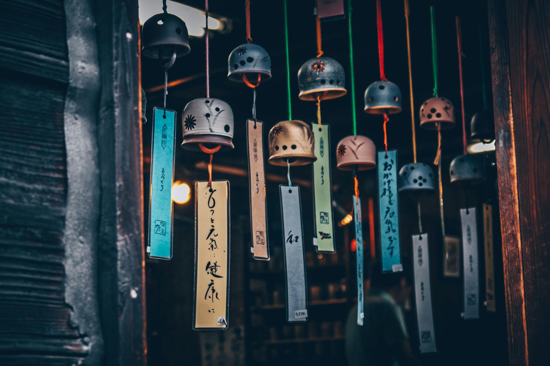 Japanese Wind Chimes Hanging on a Doorway