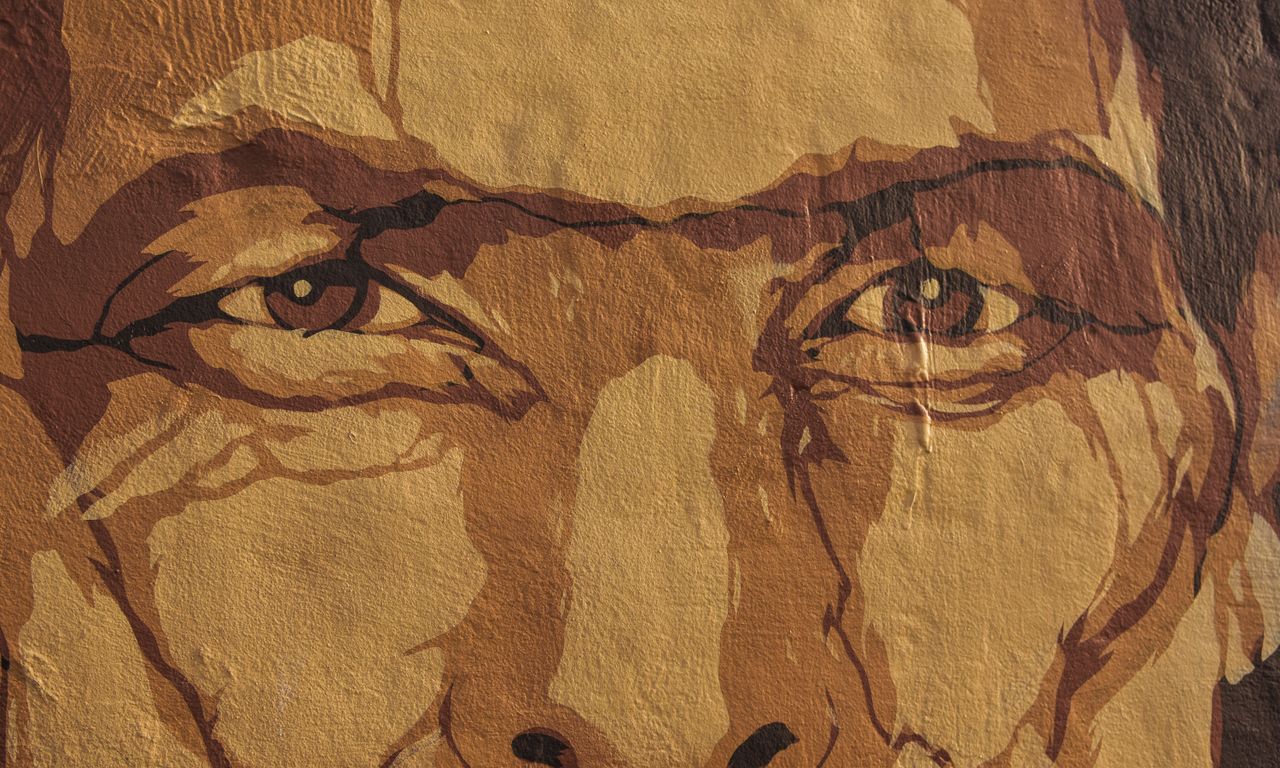 a detailed close up of a street art mural capturing an expressive face