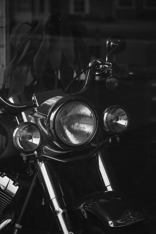 Free A Grayscale Photo of a Motorcycle With Headlight Stock Photo