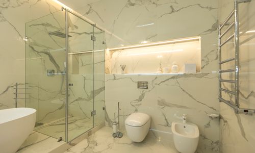 Luxury bathroom with marble walls