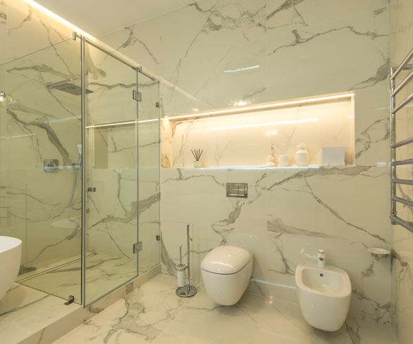 Elegant marble bathroom with modern fixtures