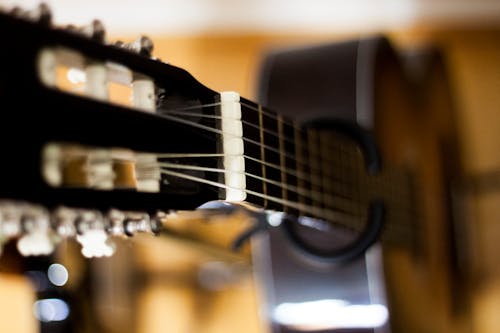 Free Selective Focus Photo of Black Classical Guitar Stock Photo