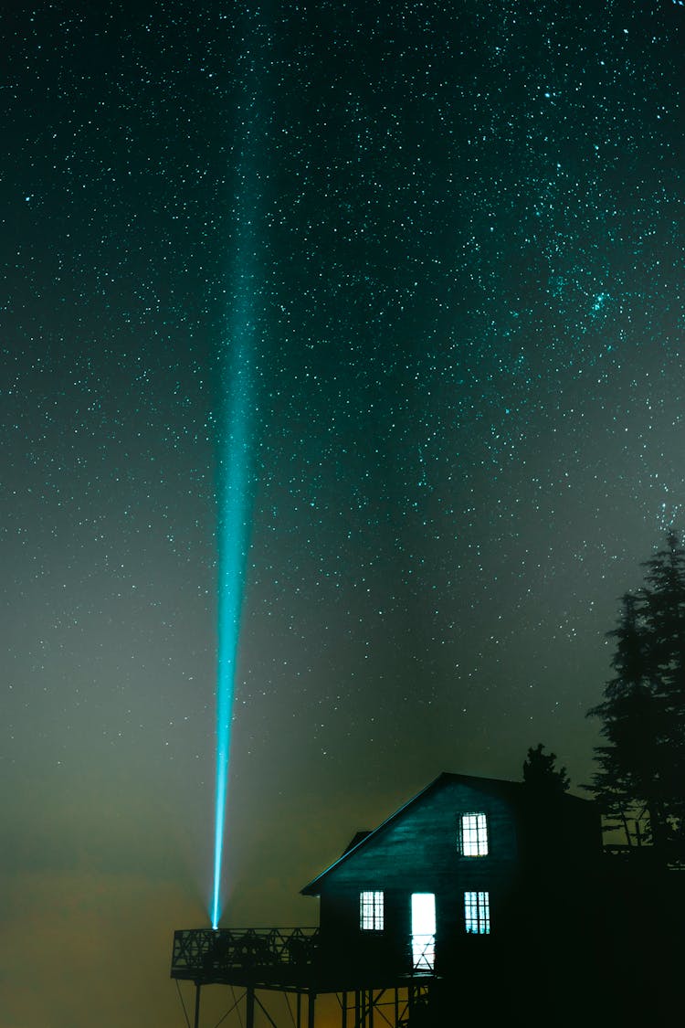 House Under Night Starry Sky