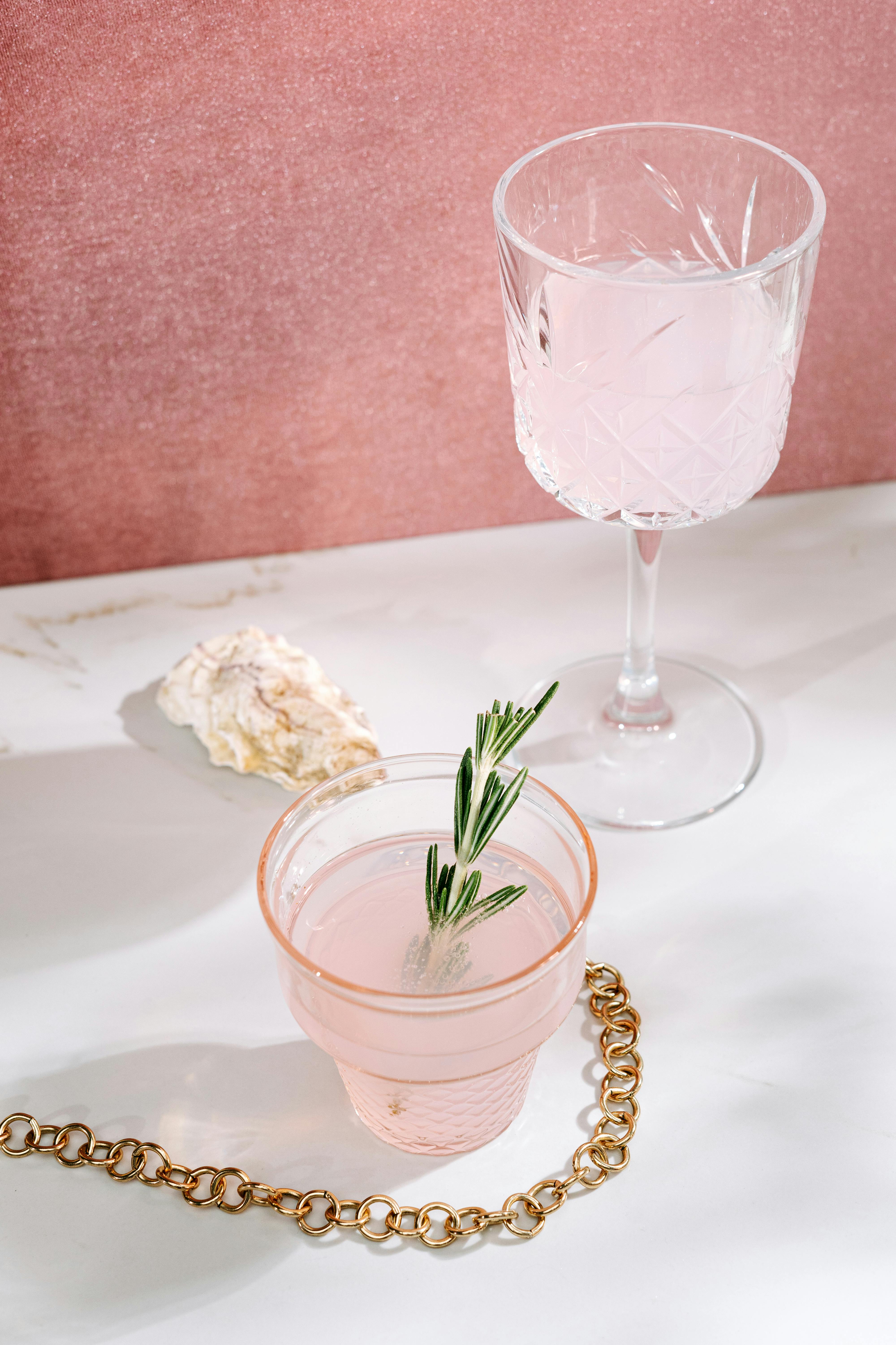 pink cocktails in a crystal glass