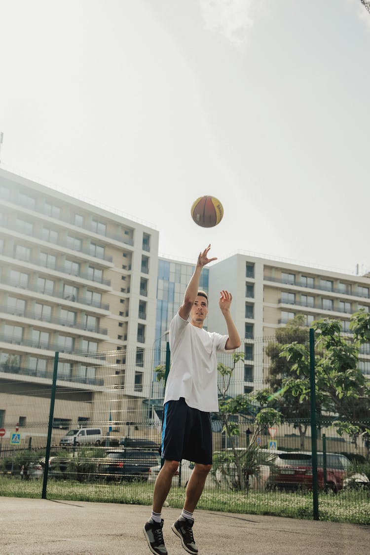 Man Throwing A Basketball Ball 