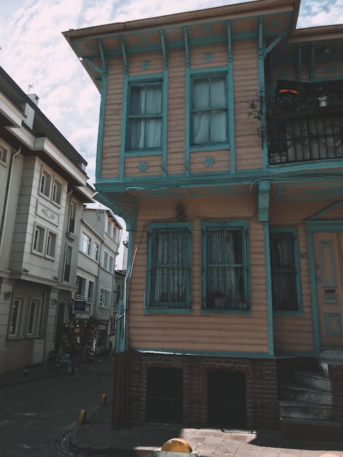 Narrow alley with old rural buildings