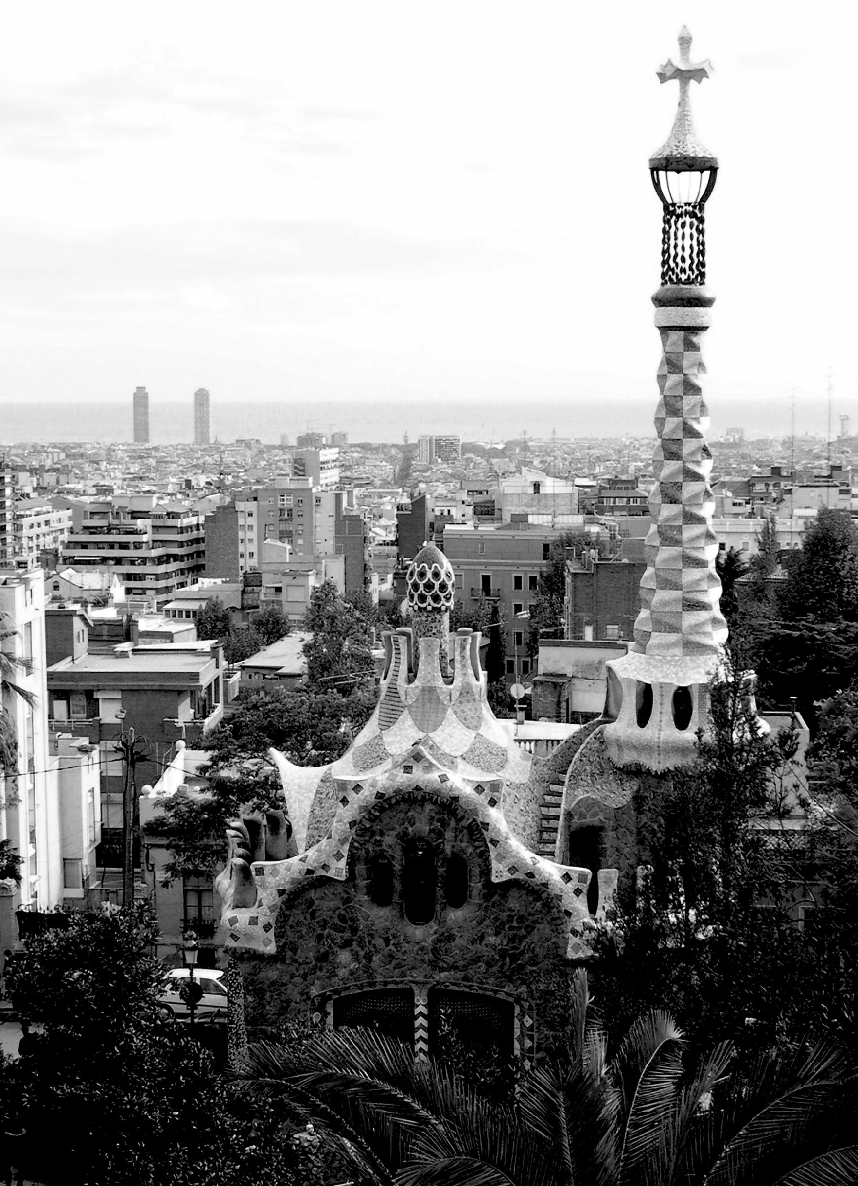 aerial view of the park guell in barcelona spain