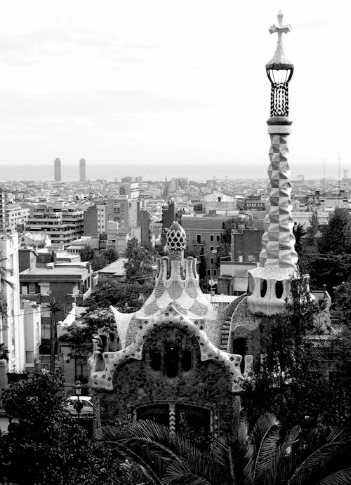 Aerial View of the Park Guell in Barcelona, Spain 