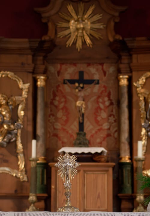 Free Cross on an Altar of a Church Stock Photo