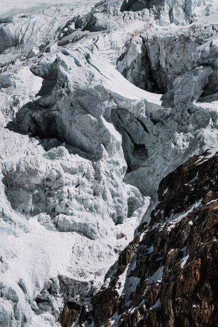 Stunning winter view of snow-covered ice formations in Zermatt, Switzerland.