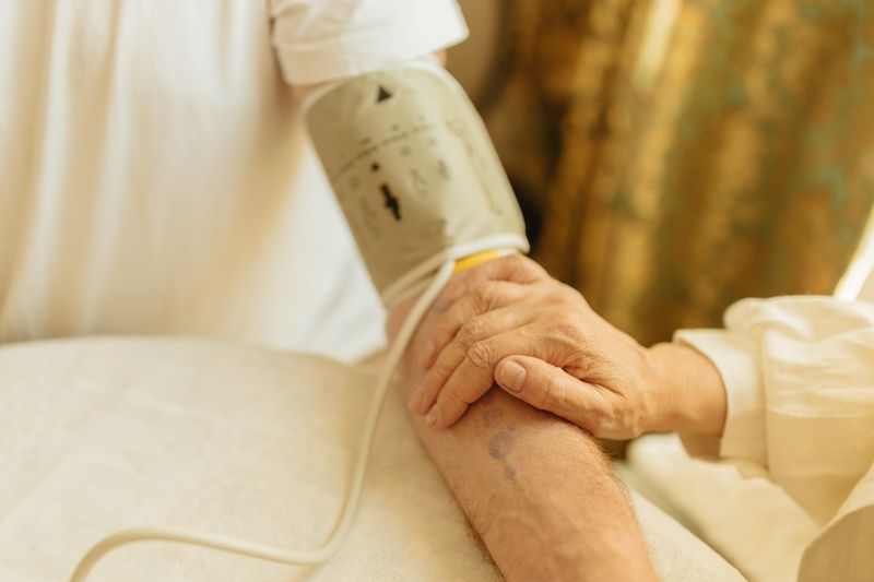 Blood pressure cuff placed on a patient's arm