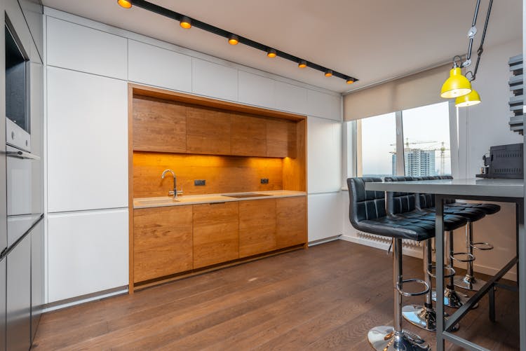 Counters And Cabinets In A Domestic Kitchen