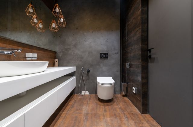 Bathroom design materials and lighting selections