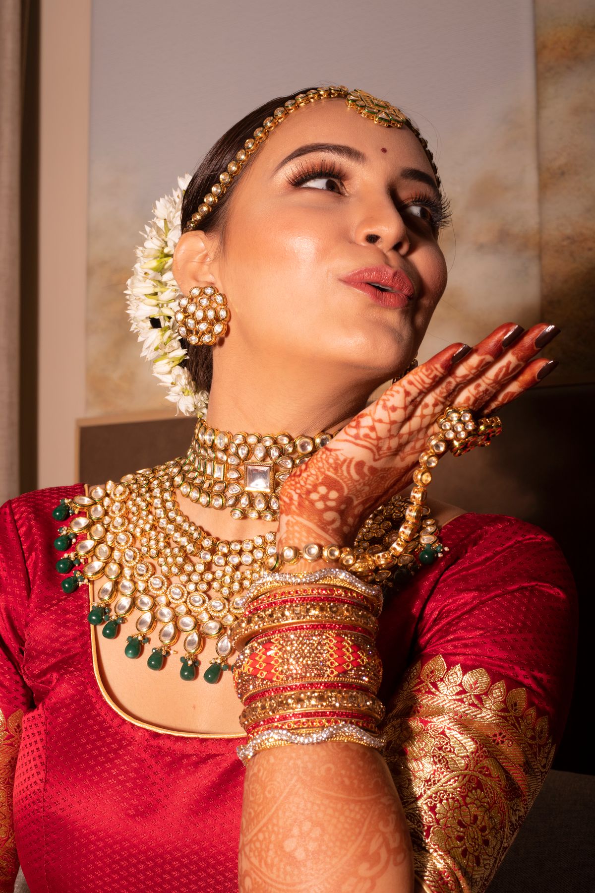 Couple photographed in traditional wedding attire
