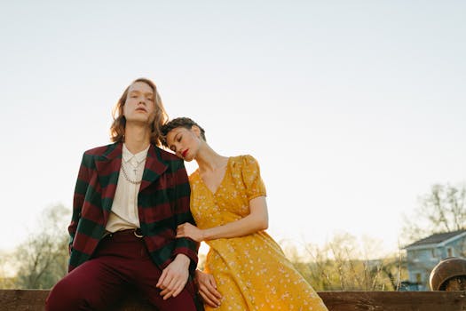 A romantic moment captured outdoors with a couple embracing near a wooden fence.