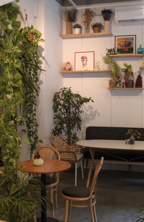 Free A charming cafe interior featuring green indoor plants and modern design elements, perfect for relaxation. Stock Photo