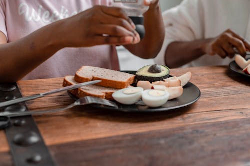 Photograph of a Plate with Fruits and Bread