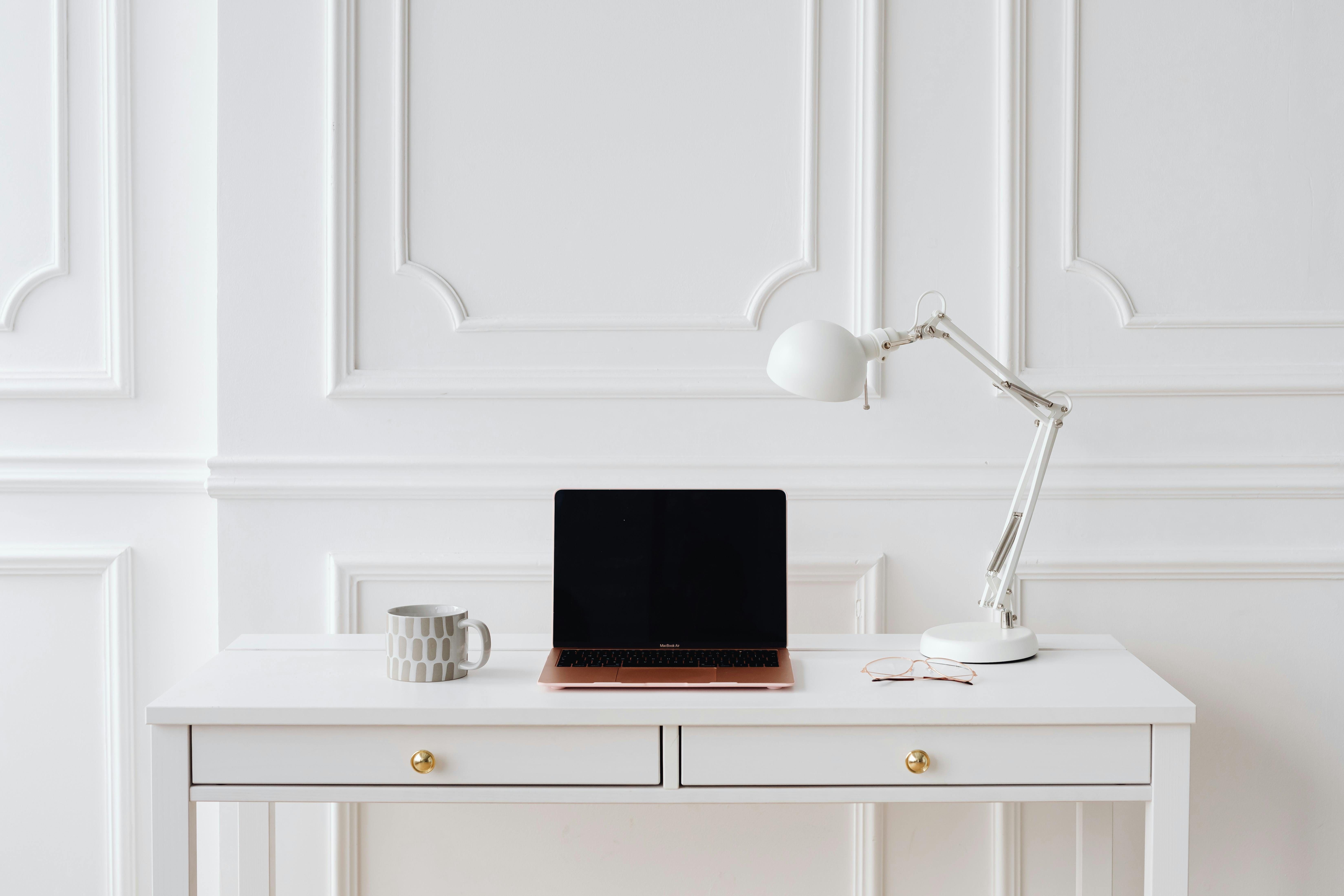 Laptop Computer on White Wooden Desk · Free Stock Photo