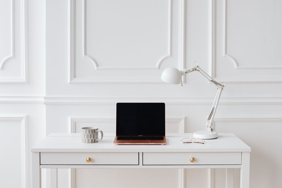 Laptop Computer on White Wooden Desk · Free Stock Photo