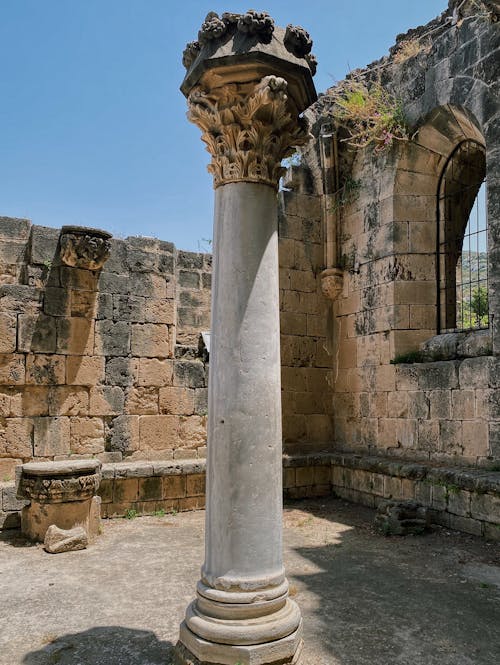Column in Ruins of Ancient Stone Building