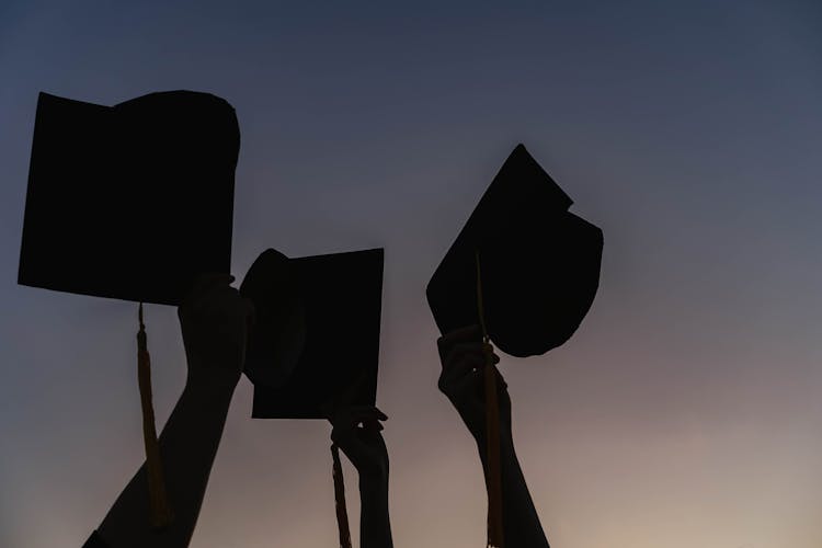 Silhouette Of People Holding Graduation Caps