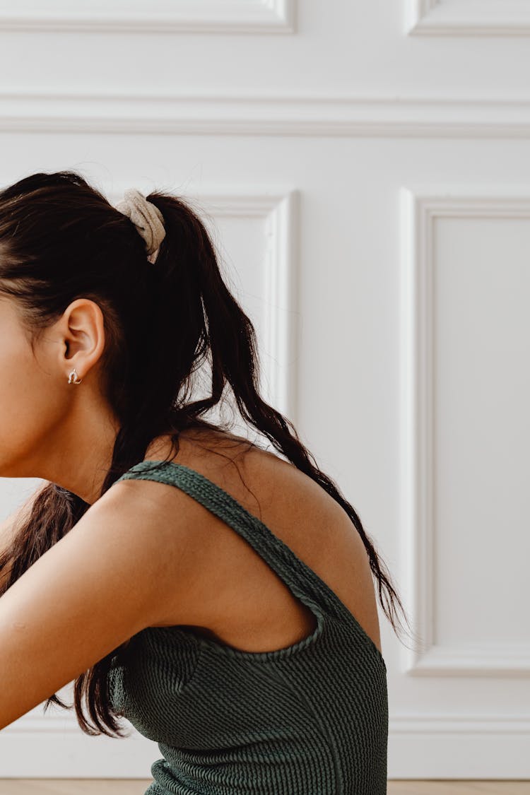 Brunette Woman Back In Side View